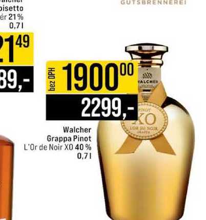 Walcher Grappa Pinot L'Or de Noir XO 40% 0,7l