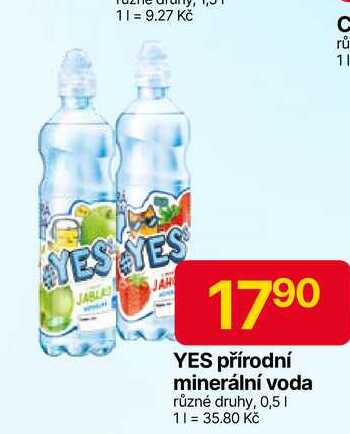 YES přírodní minerální voda různé druhy, 0,5l