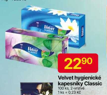 Velvet hygienické kapesníky Classic 100 ks, 2-vrstvé