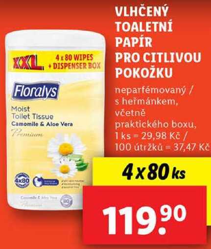 VLHČENÝ TOALETNÍ PAPÍR PRO CITLIVOU POKOŽKU, 4x 80 ks 