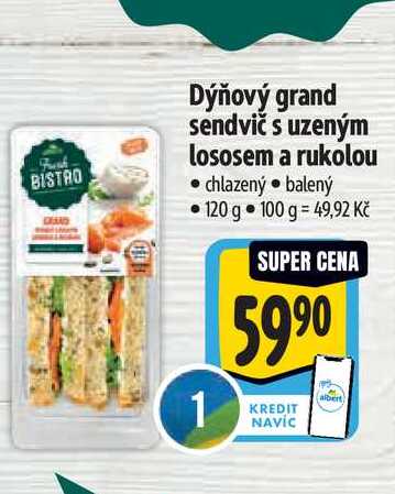   Dýňový grand sendvič s uzeným lososem a rukolou 120 g