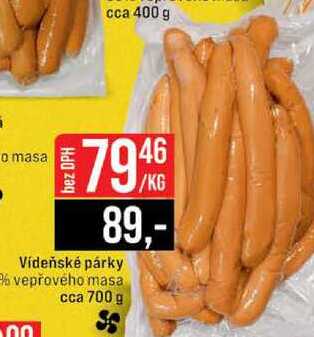 Vídeňské párky vepřového masa cca 700 g  