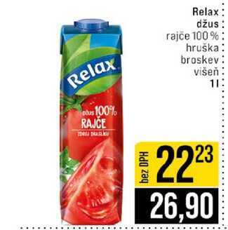 Relax džus rajče 100% hruška broskev višeň 1l