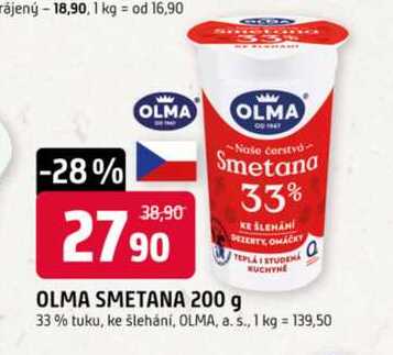 Olma smetana 200g, 33% tuku