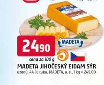 Madeta Jihočeský eidam 44%, 100g