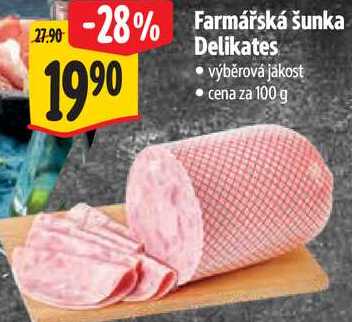 Farmářská šunka Delikates, cena za 100 g 