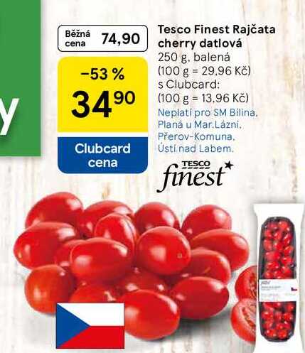 Tesco Finest Rajčata cherry datlová, 250 g, balená 
