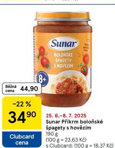 Sunar Příkrm boloňské špagety s hovězím, 190 g  
