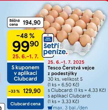 Tesco Čerstvá vejce z podestýlky, 30 ks, velikost S 