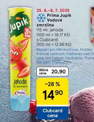 Prima Jupík Vodová zmrzlina, 115 ml, jahoda 
