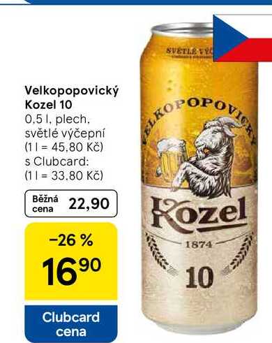 Velkopopovický Kozel 10, 0,5 l, plech