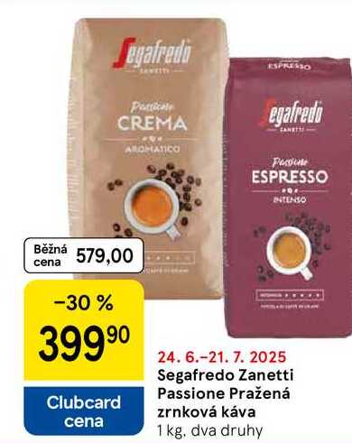 Segafredo Zanetti Passione Pražená zrnková káva, 1 kg, dva druhy 