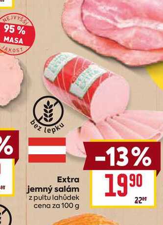 Extra jemný salám z pultu lahůdek cena za 100 g 