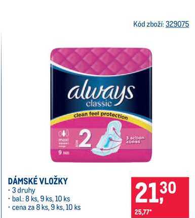 Dámské vložky 3 druhy 8 ks, 9 ks, 10 ks