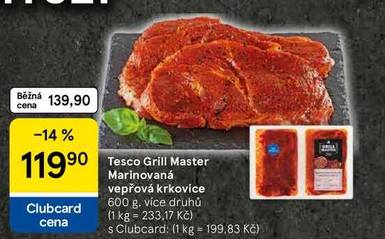 Tesco Grill Master Marinovaná vepřová krkovice, 600 g, více druhů  