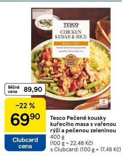 Tesco Pečené kousky kuřecího masa s vařenou rýží a pečenou zeleninou, 400 g 