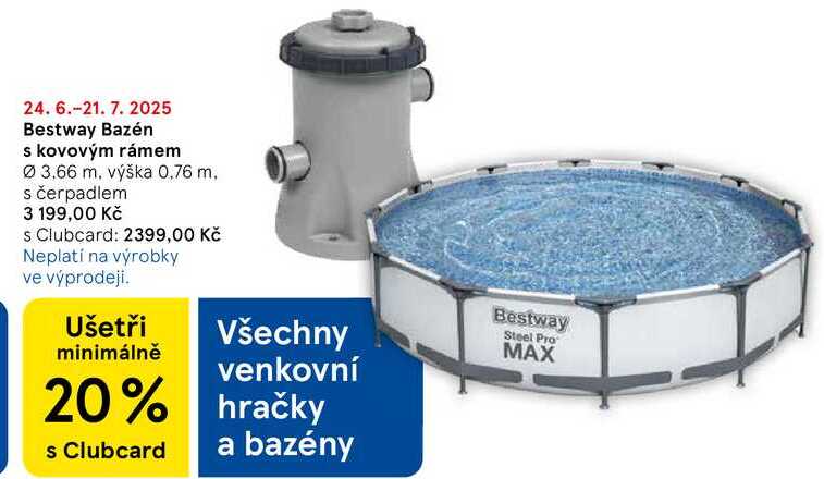 Bestway Bazén s kovovým rámem, průměr 03.66 m, výška 0.76 m, s čerpadlem 