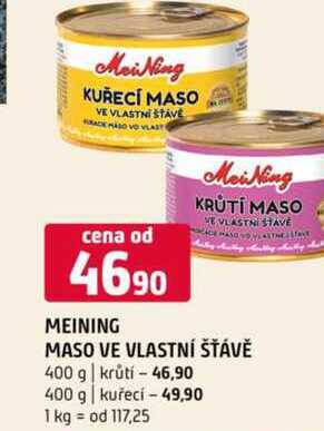 Meining maso ve vlastní štávě 400 g krůtí 400 g kuřecí 