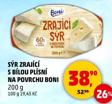 SÝR ZRAJÍCÍ S BÍLOU PLÍSNÍ NA POVRCHU BONI, 200 g 