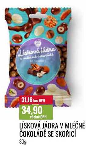LÍSKOVÁ JÁDRA V MLÉČNÉ ČOKOLÁDĚ SE SKOŘICÍ 80g 