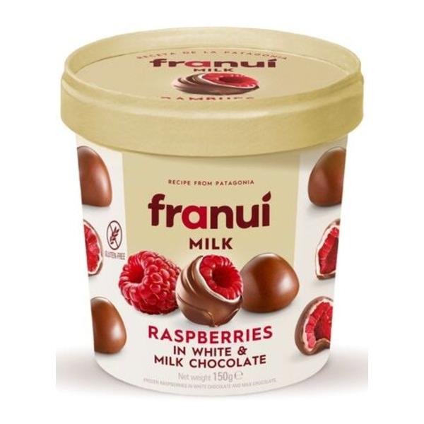 Franui Čerstvé maliny v bílé a mléčné čokoládě