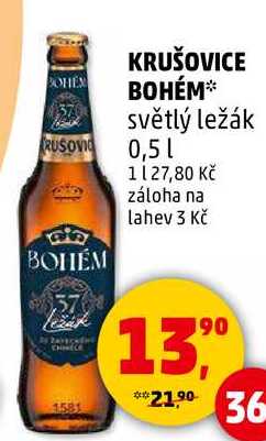 KRUŠOVICE BOHÉM světlý ležák, 0,5 l