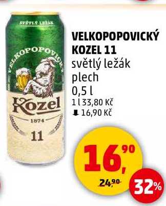VELKOPOPOVICKÝ KOZEL 11 světlý ležák plech, 0,5 l