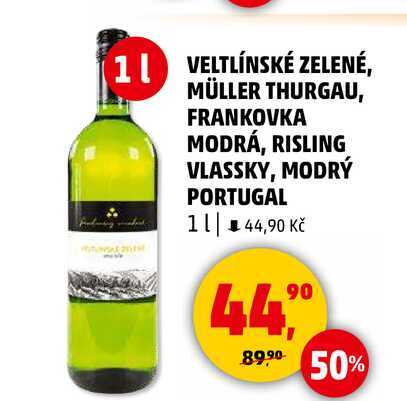 VELTLÍNSKÉ ZELENÉ, MÜLLER THURGAU, FRANKOVKA MODRÁ, 1 l 