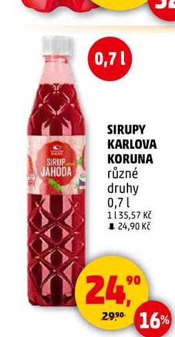 SIRUPY KARLOVA KORUNA JAHODA různé druhy, 0,7 l