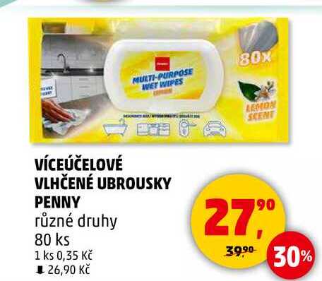 VÍCEÚČELOVÉ VLHČENÉ UBROUSKY PENNY různé druhy, 80 ks  