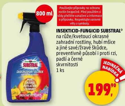 INSEKTICID-FUNGICID SUBSTRAL, na růže/kvetoucí okrasné zahradní rostliny, hubí mšice a jiné savé/žravé škůdce, preventivně působí i proti rzi, padlí a černé skvrnitosti, 1 ks  