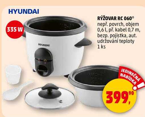 RÝŽOVAR RC 060, nepř. povrch, objem 0,6 l, př. kabel 0,7 m, bezp. pojistka, aut. udržování teploty HYUNDAI, 1 ks