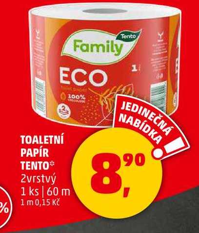 TOALETNÍ PAPÍR TENTO, 2vrstvý, 1 ks