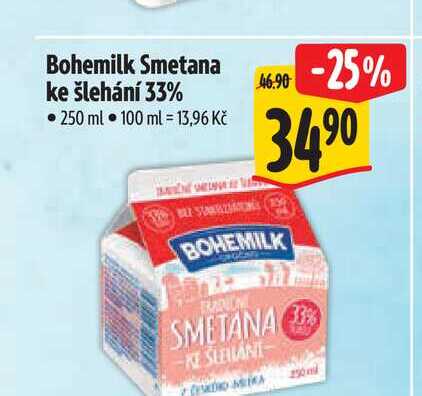 Bohemilk Smetana ke šlehání 33% 250 ml  