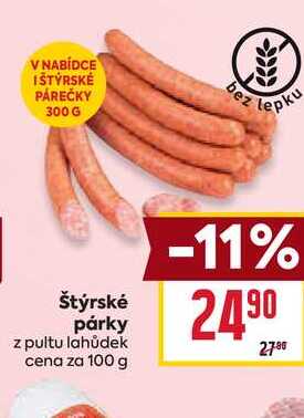 Štýrské párky z pultu lahůdek cena za 100 g