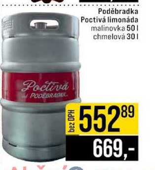 Poděbradka Poctivá limonáda malinovka 50l
