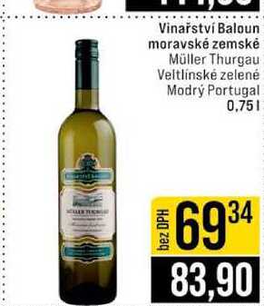 Vinařství Baloun moravské zemské Müller Thurgau Veltlínské zelené Modrý Portugal 0,75l