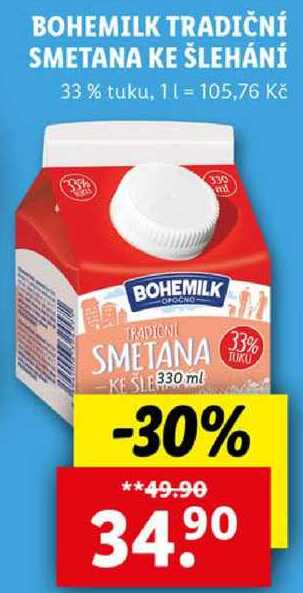 BOHEMILK TRADIČNÍ SMETANA KE ŠLEHÁNÍ, 330 ml
