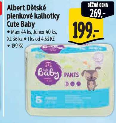Albert Dětské plenkové kalhotky Cute Baby Maxi 44 ks, Junior 40 ks, XL 36 ks  
