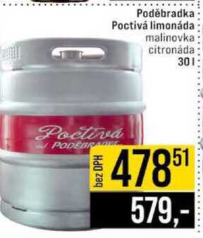 Poděbradka Poctivá limonáda malinovka citronáda 30l