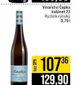 Vinařství Čapka kabinet 23 Ryzlink rýnský 0,75l
