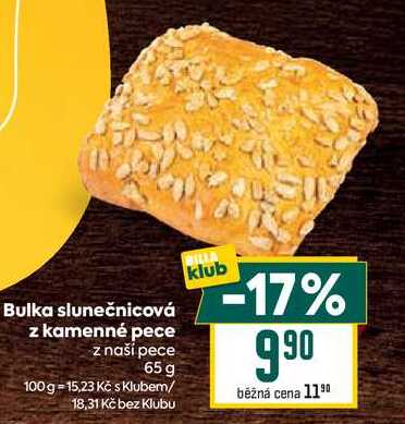 Bulka slunečnicová z kamenné pece z naší pece 65 g 