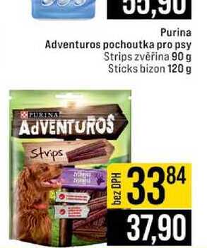 Purina Adventuros pochoutka pro psy Strips zvěřina 90 g Sticks bizon 120 g 