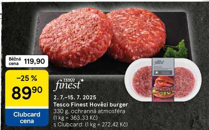Tesco Finest Hovězí burger, 330 g 