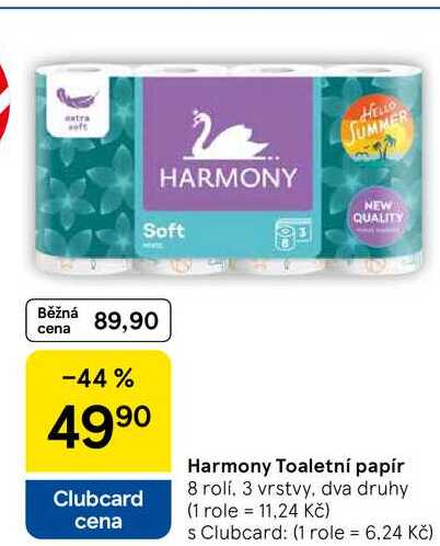 Harmony Toaletní papír, 8 rolí, 3 vrstvy, dva druhy 
