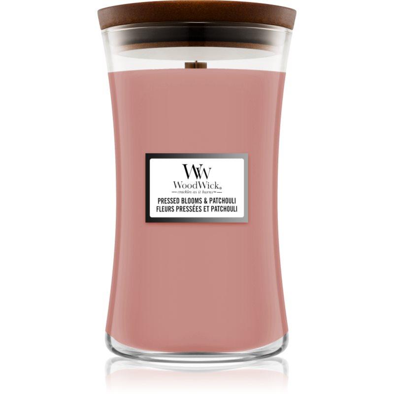 Woodwick Pressed Blooms & Patchouli vonná svíčka s dřevěným knotem 609.5 g