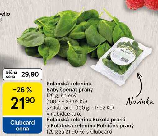Polabská zelenina Baby špenát praný, 125 g, balený 