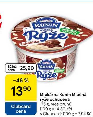 Mlékárna Kunín Mléčná rýže ochucená, 175 g, více druhů  