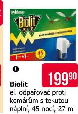 Biolit el. odpařovač proti komárům s tekutou náplní, 45 nocí, 27 ml 