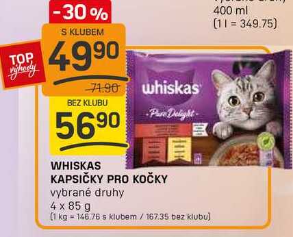 WHISKAS KAPSIČKY PRO KOČKY vybrané druhy 4 x 85 g 